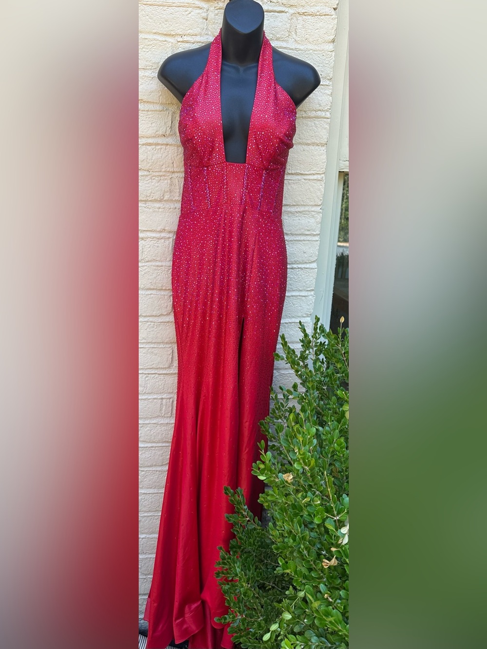 $$$$ NEW JOVANI RED STUNNING SPARKLING CRYSTAL GLASS BEADED GOWN/DRESS NEW!!! - Picture 9 of 13